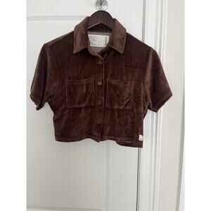RSQ women’s soft crop boxy collared top Sz. S brown